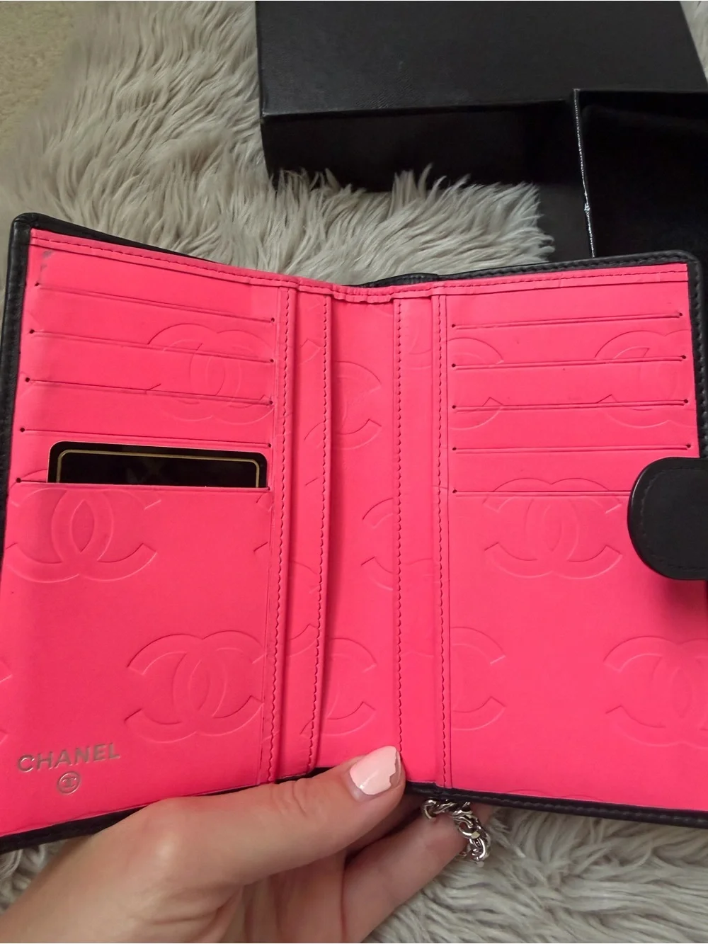 CHANEL Cambon Black Quilted Calfskin Leather Wallet with Glossy CC *Authentic*